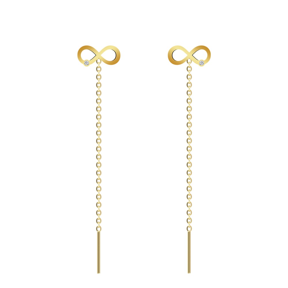 Cercei lungi cu lantisor model infinit aur 14K si diamante naturale Cercei lungi cu lantisor model infinit aur 14K si diamante naturale