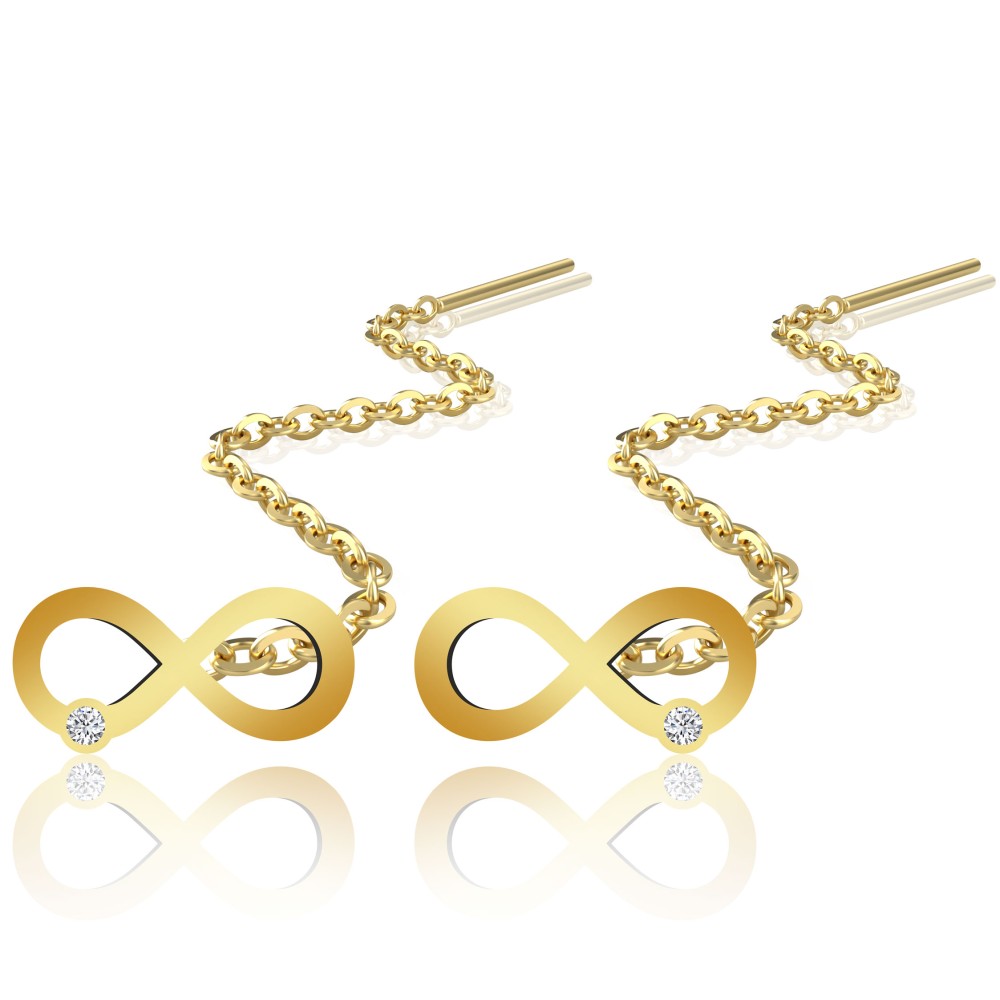 Cercei lungi cu lantisor model infinit aur 14K si diamante naturale Cercei lungi cu lantisor model infinit aur 14K si diamante naturale