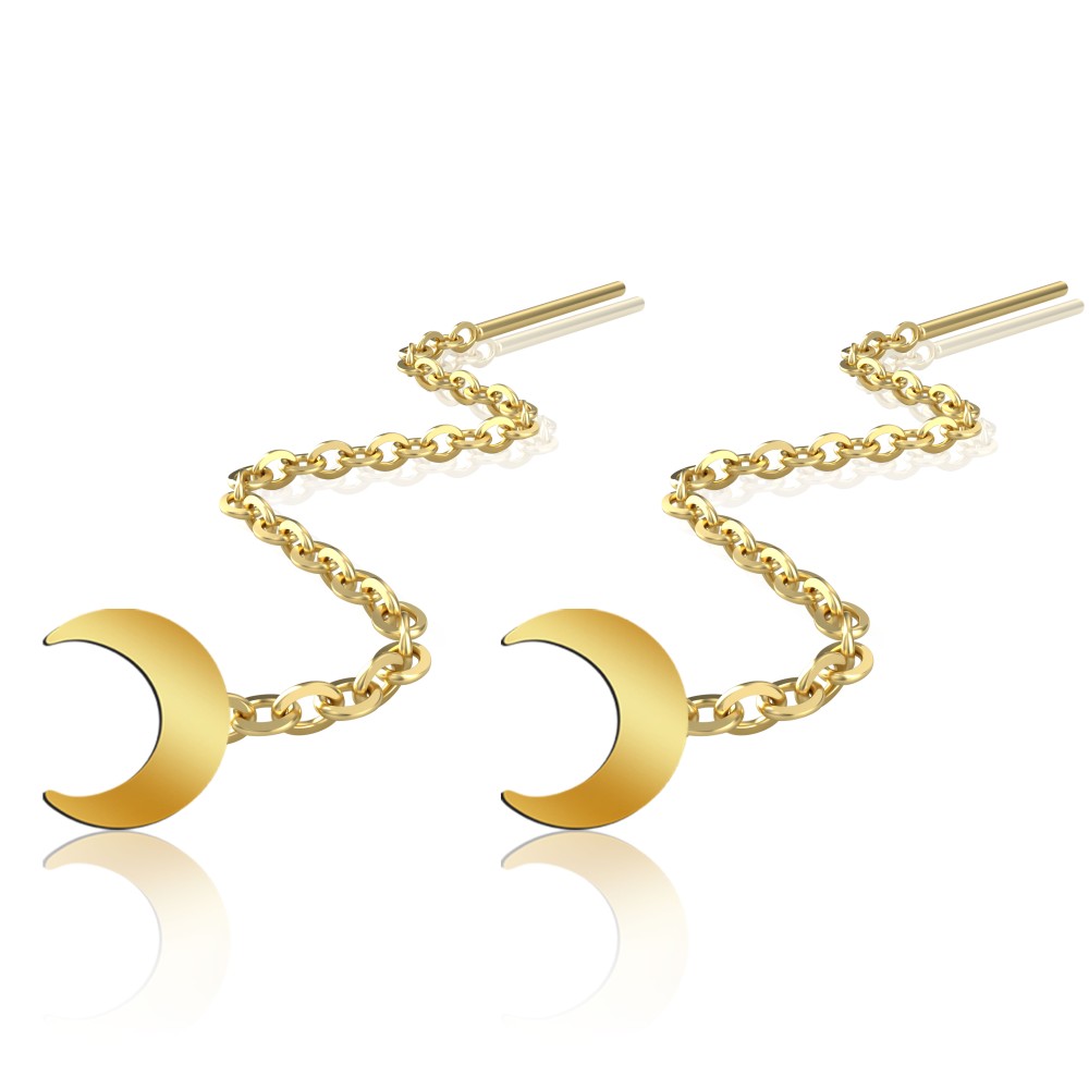 Cercei lungi cu lantisor si model semiluna aur 14K pentru dama Cercei lungi cu lantisor si model semiluna aur 14K pentru dama