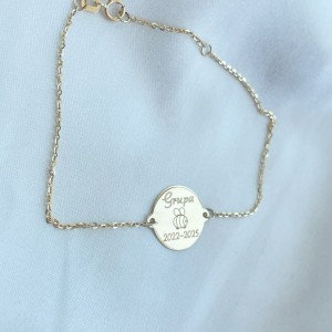 Bratara lant dama cu banut 14 mm si gravura text -  aur 14K