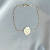 Bratara lant dama cu banut 14 mm si gravura text - din aur 14K Bratara lant dama cu banut 14 mm si gravura text - din aur 14K