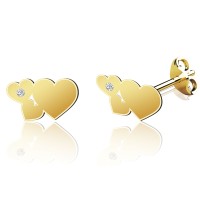 Cercei din aur galben 14k model trei inimioare - pentru dama Cercei din aur galben 14k model trei inimioare - pentru dama