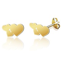Cercei din aur galben 14k model trei inimioare - pentru dama Cercei din aur galben 14k model trei inimioare - pentru dama