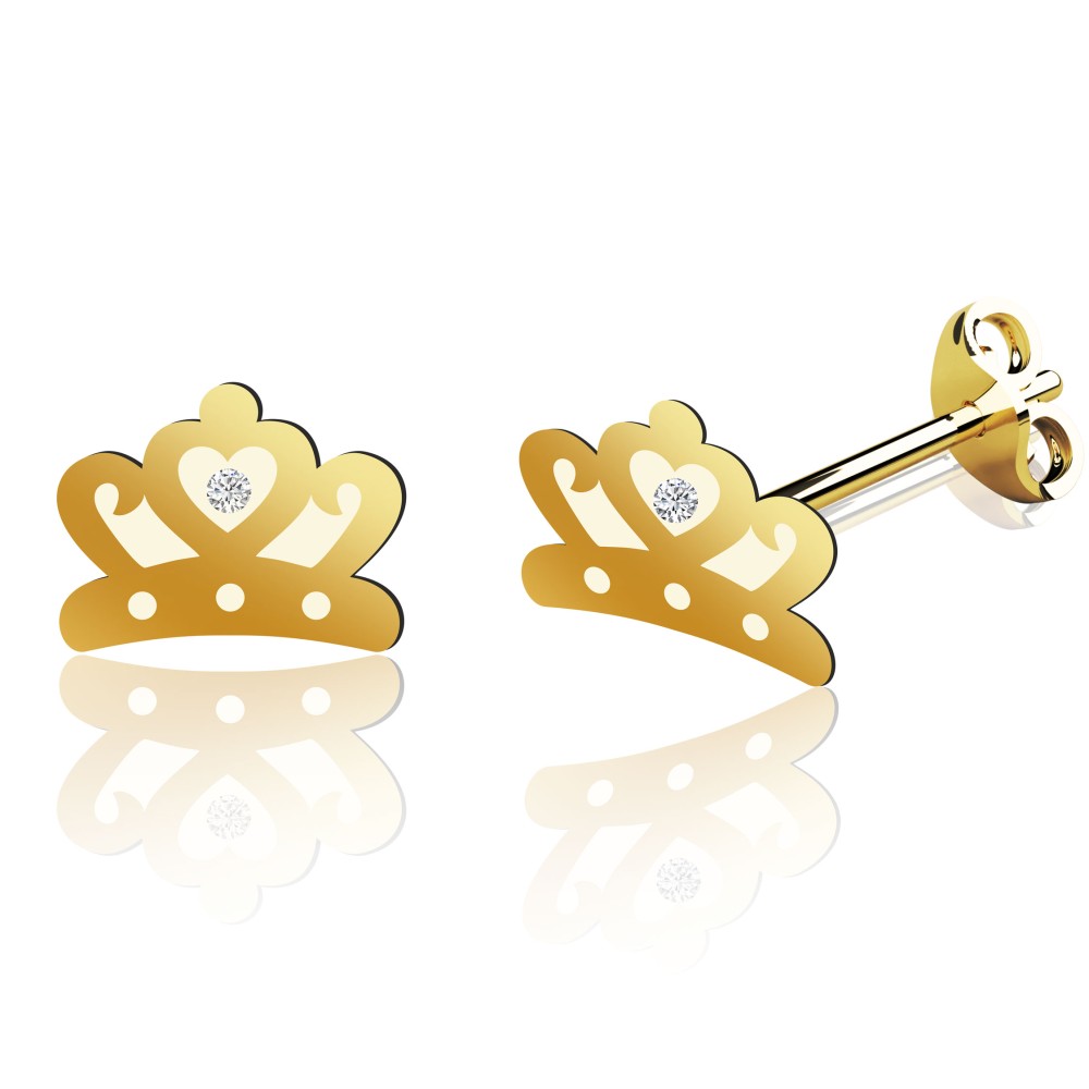 Cercei din aur galben 14k model coroana - pentru dama Cercei din aur galben 14k model coroana - pentru dama