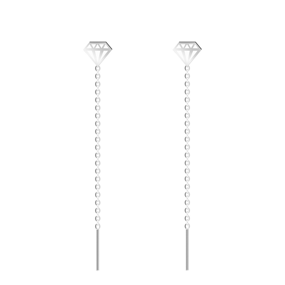 Cercei lungi cu lantisor si model diamant din argint pentru dama Cercei lungi cu lantisor si model diamant din argint pentru dama