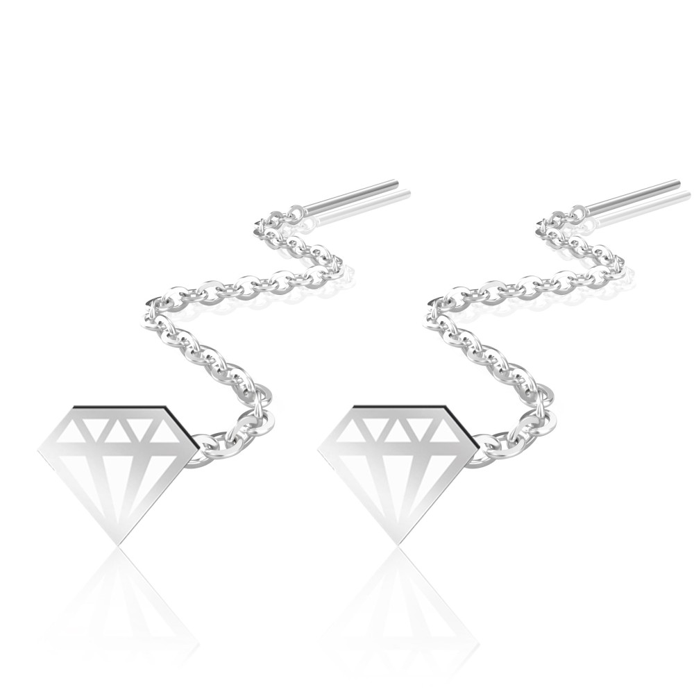 Cercei lungi cu lantisor si model diamant din argint pentru dama Cercei lungi cu lantisor si model diamant din argint pentru dama
