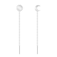 Cercei lungi cu lantisor din argint model luna si soare pentru dama