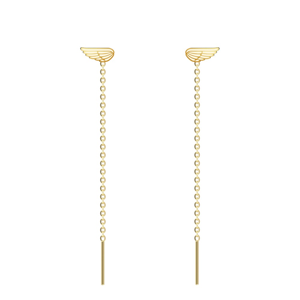 Cercei lungi cu lantisor si model aripa aur 14K pentru dama Cercei lungi cu lantisor si model aripa aur 14K pentru dama