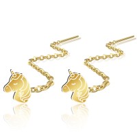 Cercei lungi din argint cu lănțișor – model unicorn - placați cu aur galben sau roz 14k Cercei lungi din argint cu lănțișor – model unicorn - placați cu aur galben sau roz 14k