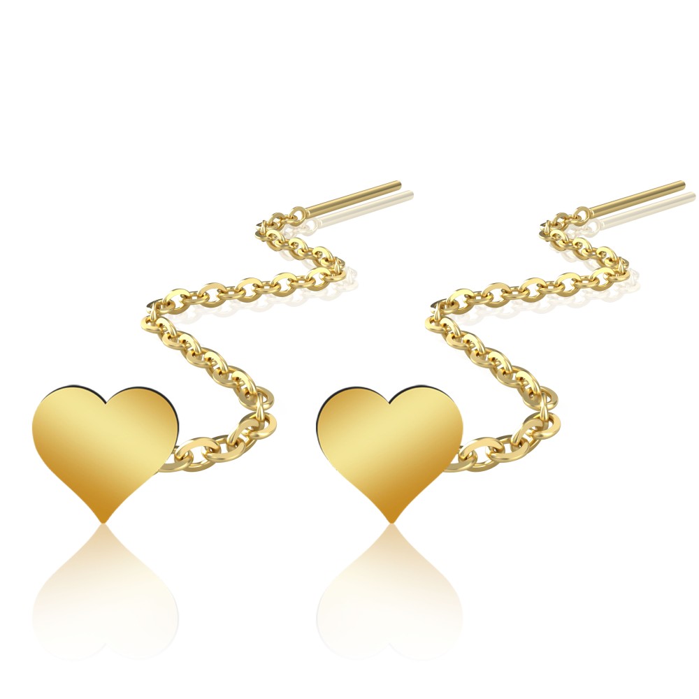 Cercei lungi din argint cu lănțișor – model inimioare placati cu aur galben sau roz 14k Cercei lungi din argint cu lănțișor – model inimioare placati cu aur galben sau roz 14k