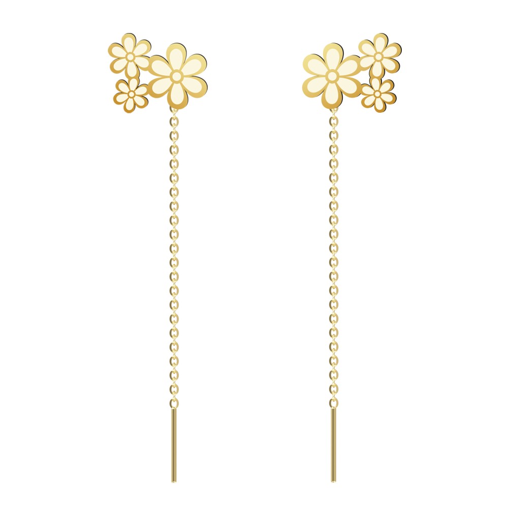 Cercei lungi din argint cu lănțișor – model floricele placați cu aur galben sau roz 14k Cercei lungi din argint cu lănțișor – model floricele placați cu aur galben sau roz 14k