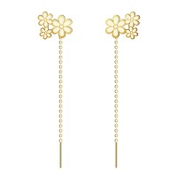 Cercei lungi din argint cu lănțișor – model floricele placați cu aur galben sau roz 14k Cercei lungi din argint cu lănțișor – model floricele placați cu aur galben sau roz 14k