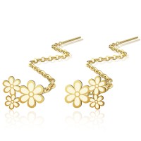 Cercei lungi din argint cu lănțișor – model floricele placați cu aur galben sau roz 14k Cercei lungi din argint cu lănțișor – model floricele placați cu aur galben sau roz 14k