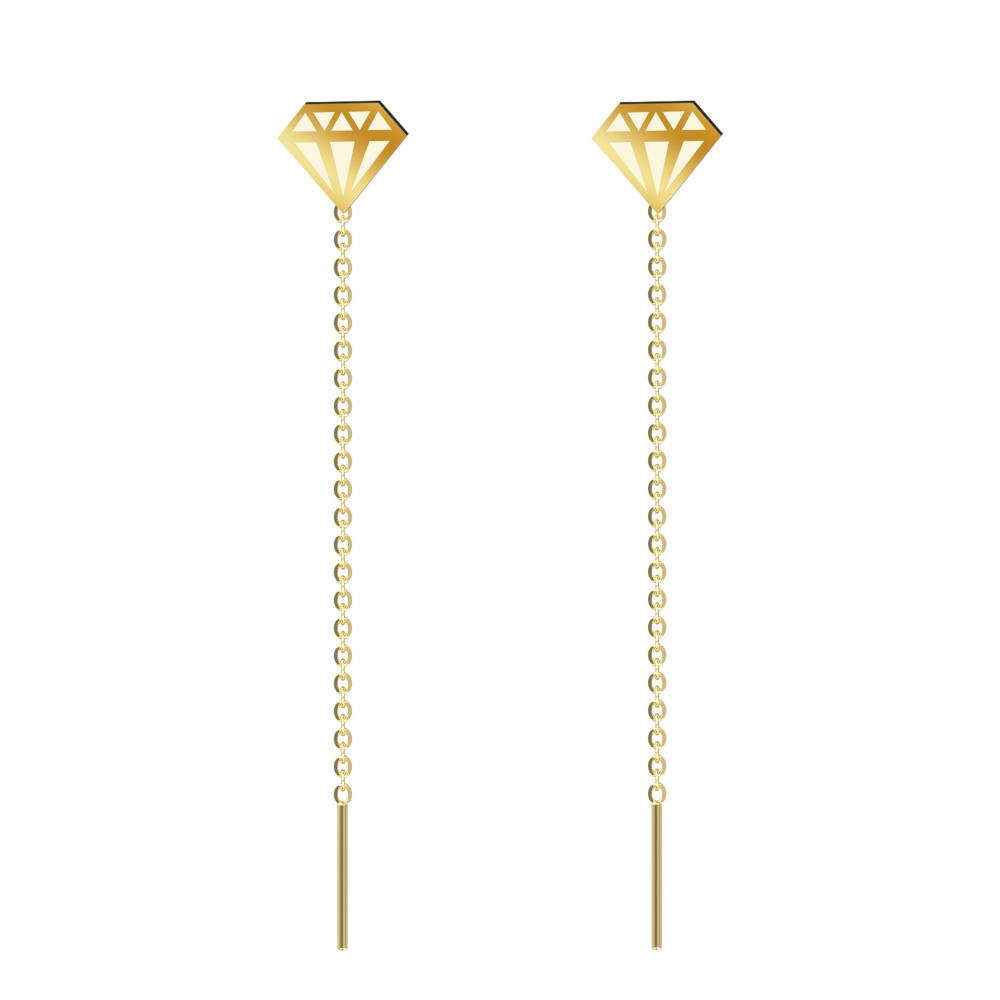 Cercei lungi din argint cu lănțișor – model diamant - placați cu aur galben sau roz 14k
