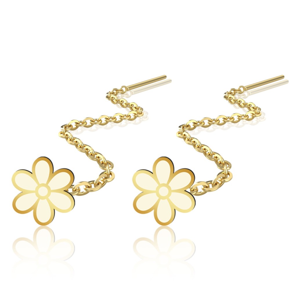 Cercei lungi din argint cu lănțișor – model floricica placați cu aur galben sau roz 14k Cercei lungi din argint cu lănțișor – model floricica placați cu aur galben sau roz 14k