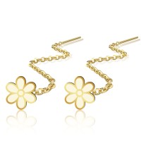 Cercei lungi din argint cu lănțișor – model floricica placați cu aur galben sau roz 14k Cercei lungi din argint cu lănțișor – model floricica placați cu aur galben sau roz 14k