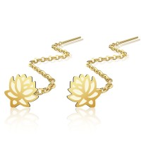 Cercei lungi din argint cu lănțișor – model lotus placați cu aur galben sau roz 14k Cercei lungi din argint cu lănțișor – model lotus placați cu aur galben sau roz 14k