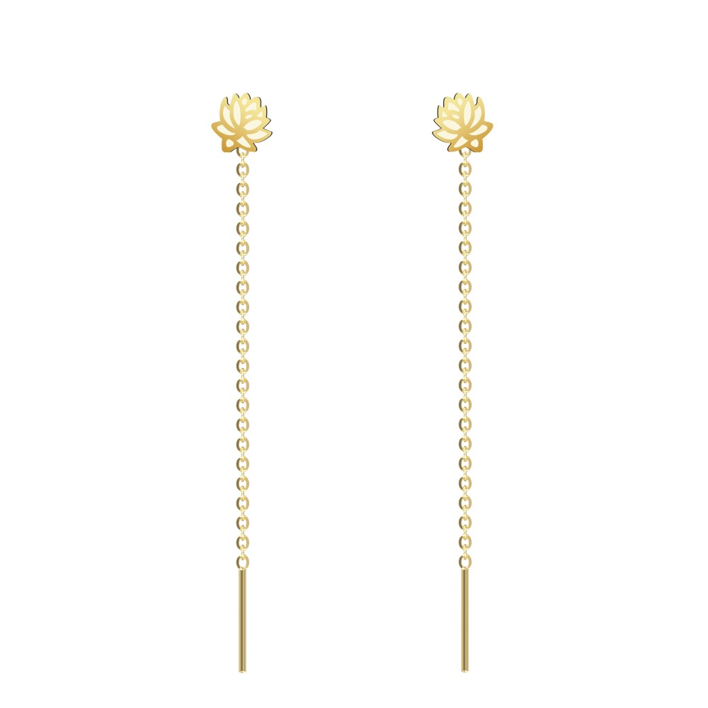 Cercei lungi din argint cu lănțișor – model lotus placați cu aur galben sau roz 14k Cercei lungi din argint cu lănțișor – model lotus placați cu aur galben sau roz 14k