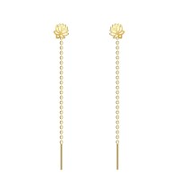 Cercei lungi din argint cu lănțișor – model lotus placați cu aur galben sau roz 14k Cercei lungi din argint cu lănțișor – model lotus placați cu aur galben sau roz 14k