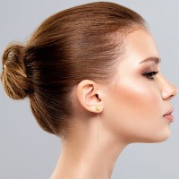 Cercei lungi din argint cu lănțișor – model glob pamantesc placați cu aur galben sau roz 14k Cercei lungi din argint cu lănțișor – model glob pamantesc placați cu aur galben sau roz 14k