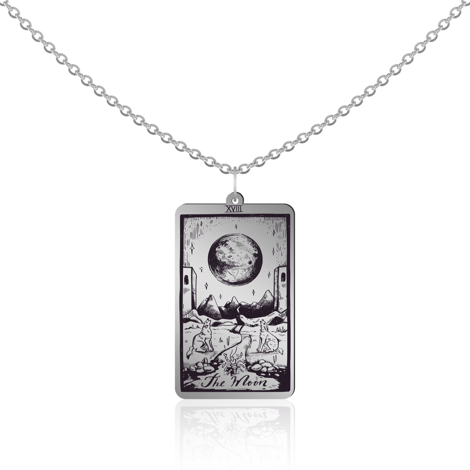 Lantisor cu pandantiv din argint pur model carte de tarot Luna