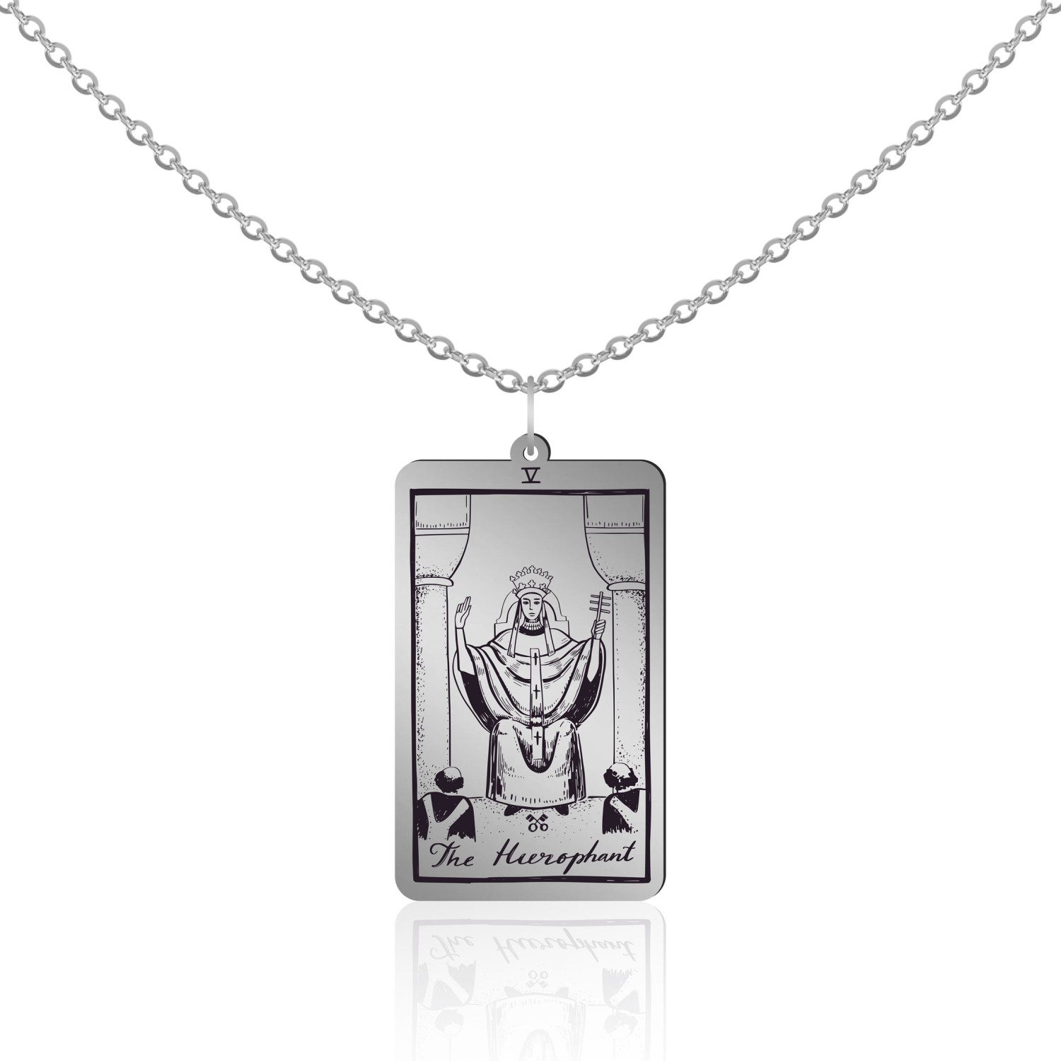 Lantisor cu pandantiv din argint pur model carte de tarot Hierofantului