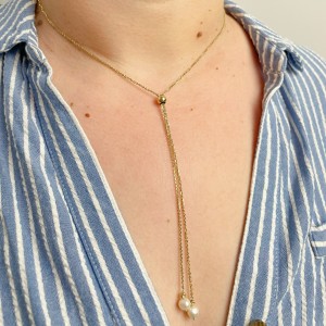 Lantisor  din aur galben 14k cu perle naturale de cultura