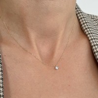 Lantisor din aur de 14K cu cristal zirconia transparent de 4 mm