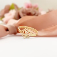Inel model lotus din aur galben, alb sau roz de 14K