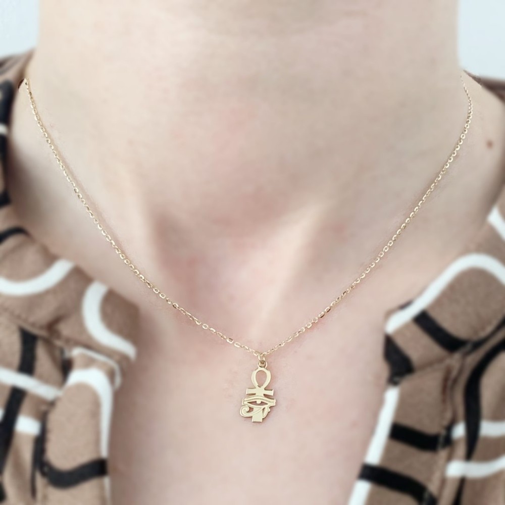Lantisor cu simbol egipt - ochiul lui horus si ankh-ul - aur 14k Lantisor cu simbol egipt - ochiul lui horus si ankh-ul - aur 14k