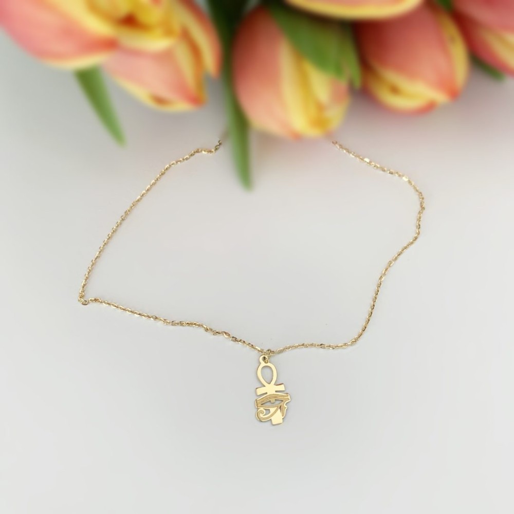 Lantisor cu simbol egipt - ochiul lui horus si ankh-ul - aur 14k Lantisor cu simbol egipt - ochiul lui horus si ankh-ul - aur 14k