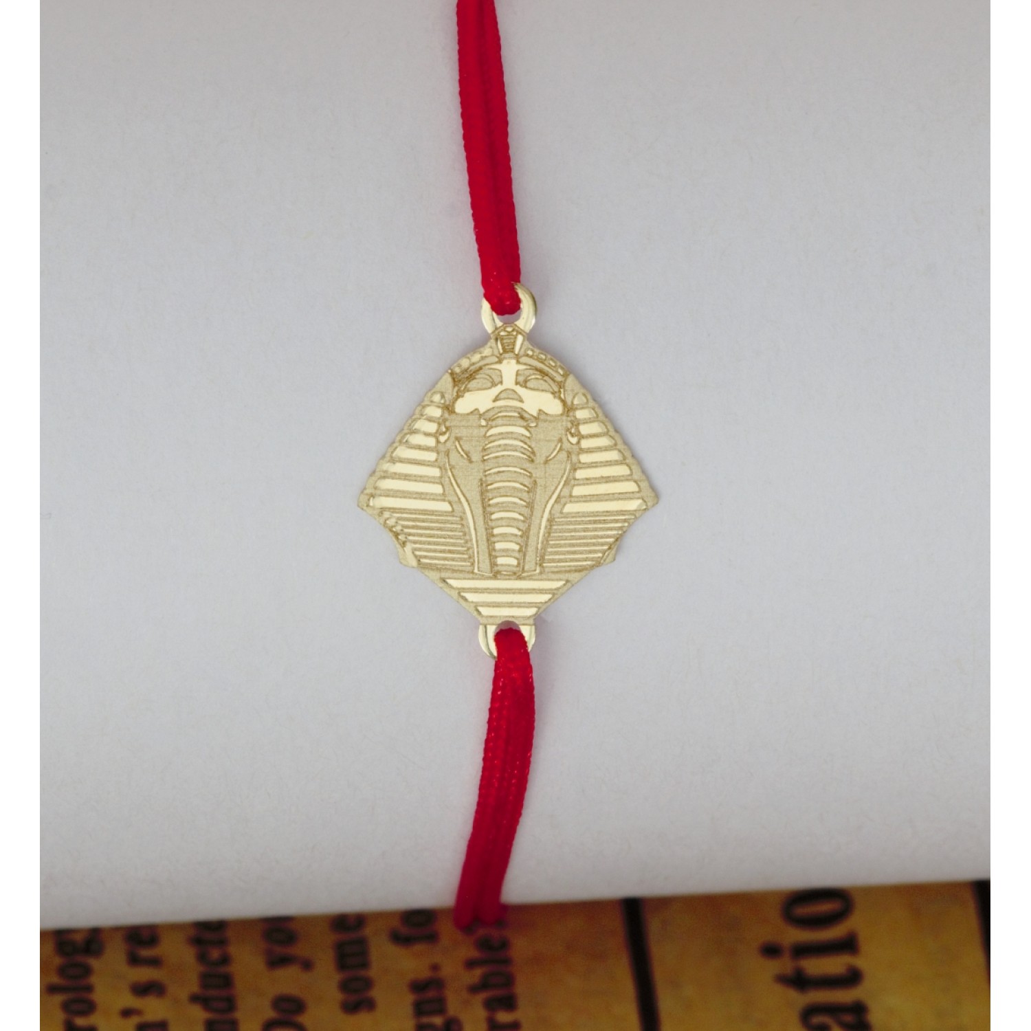 Bratara din aur 14k si simbol egipt faraon - cu snur reglabil