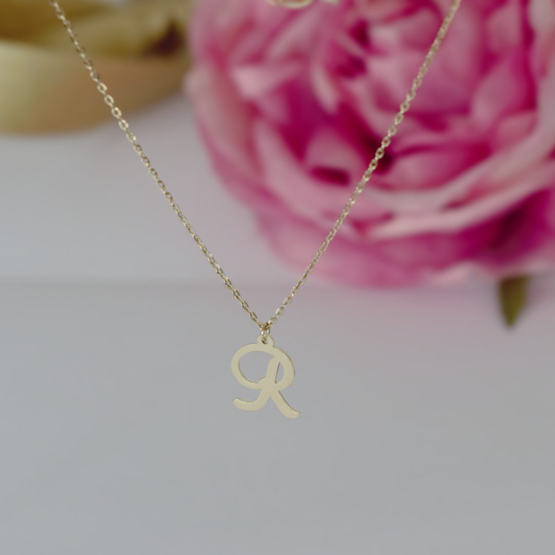 Lantisor personalizat cu litera sau cifra aur galben, alb sau roze 14K - 1 | YEO