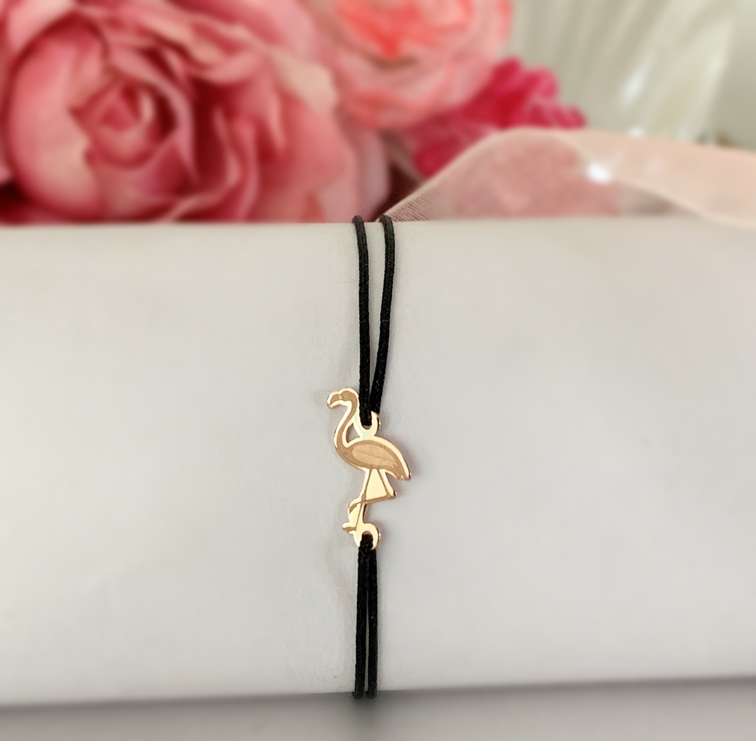 Bratara flamingo din aur galben alb sau roze 14K si snur reglabil dama - 1 | YEO