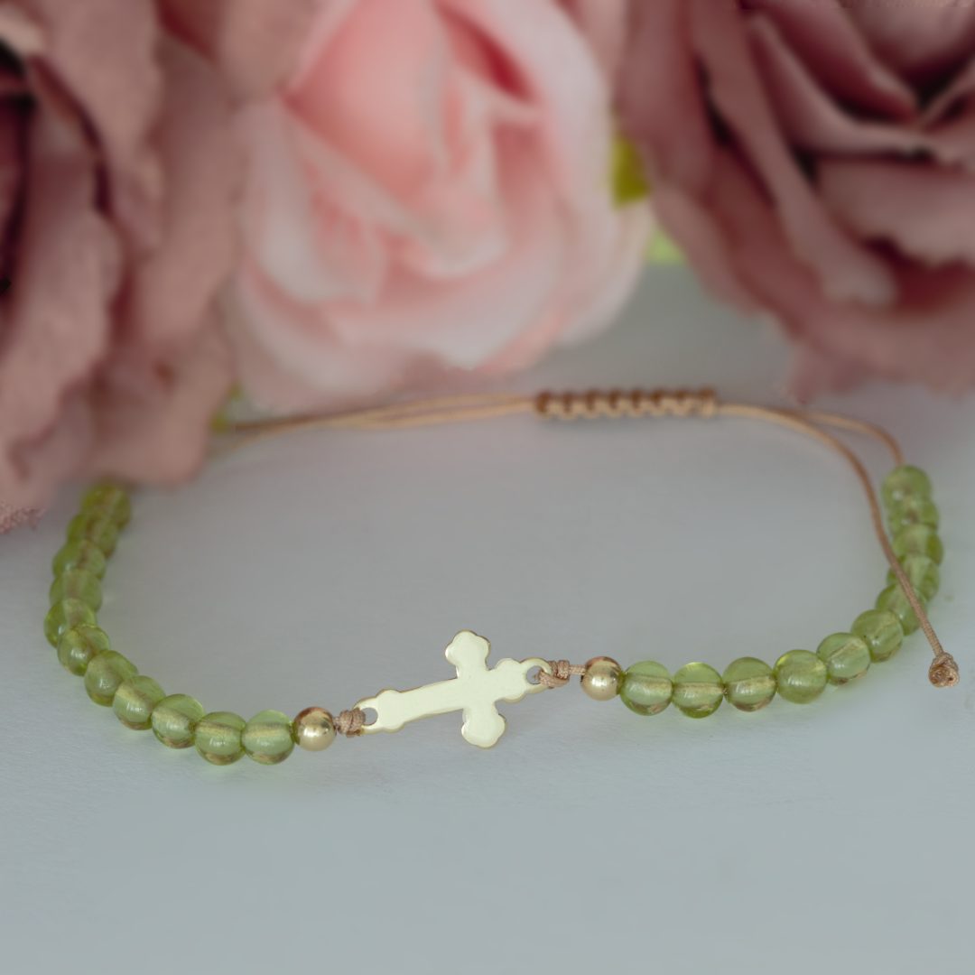 Bratara cruciulita aur galben 14K si pietre semipretioase Peridot - 1 | YEO